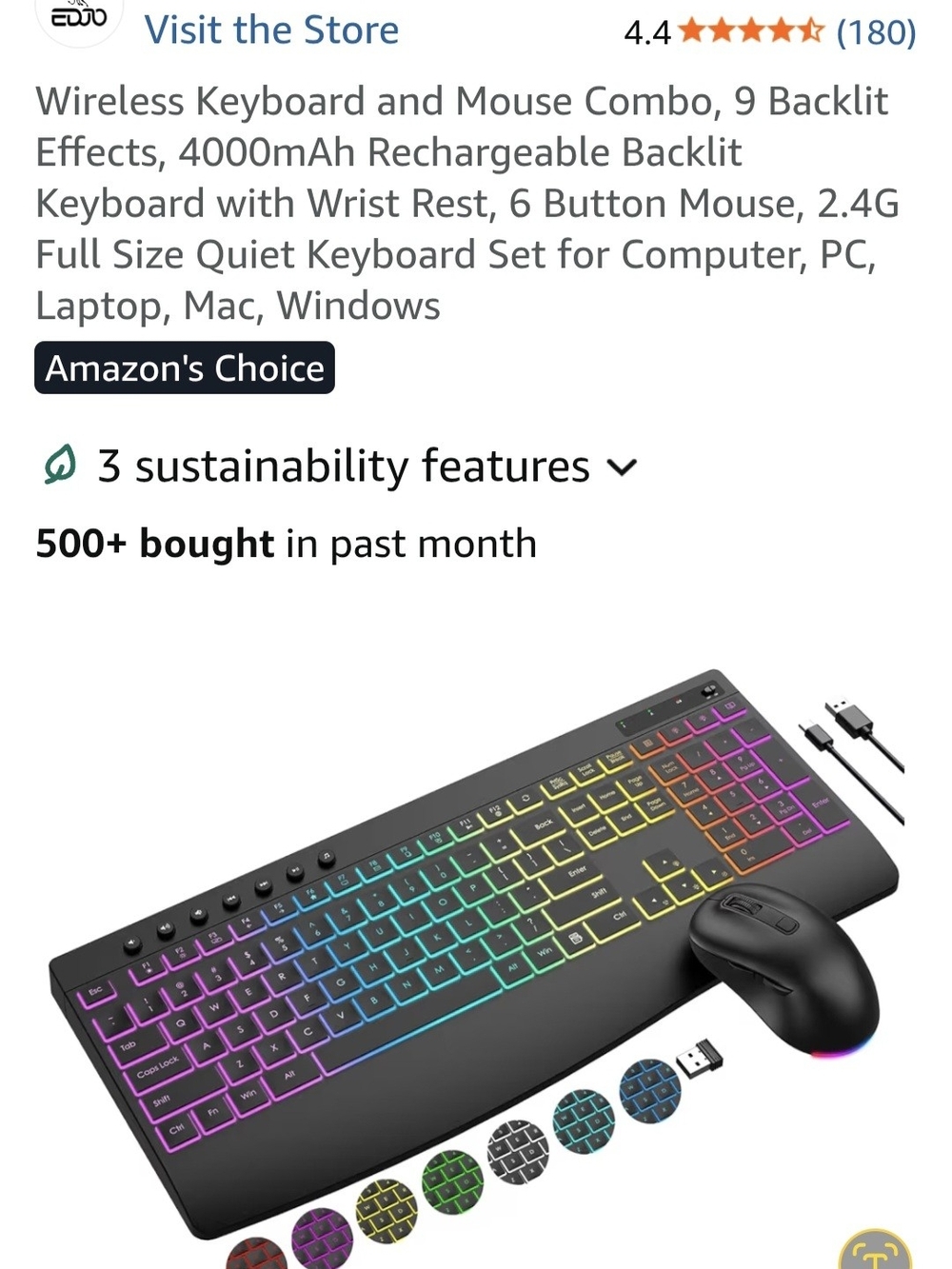 RGB Backlit Wireless Keyboard and Mouse Combo - Black